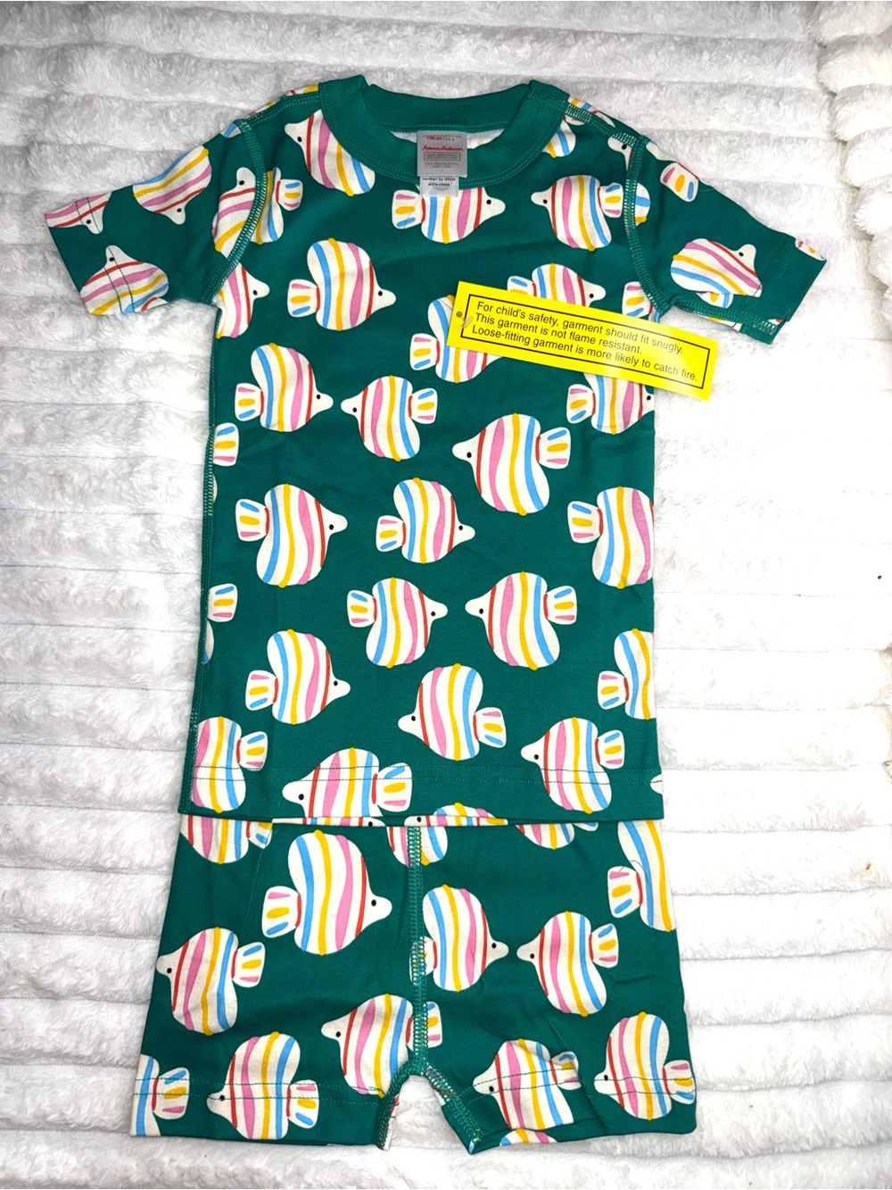 HannaJams™ Short John Pajama Set "Rainbow Fish on Gumdrop Green" print, sz 4 NWT